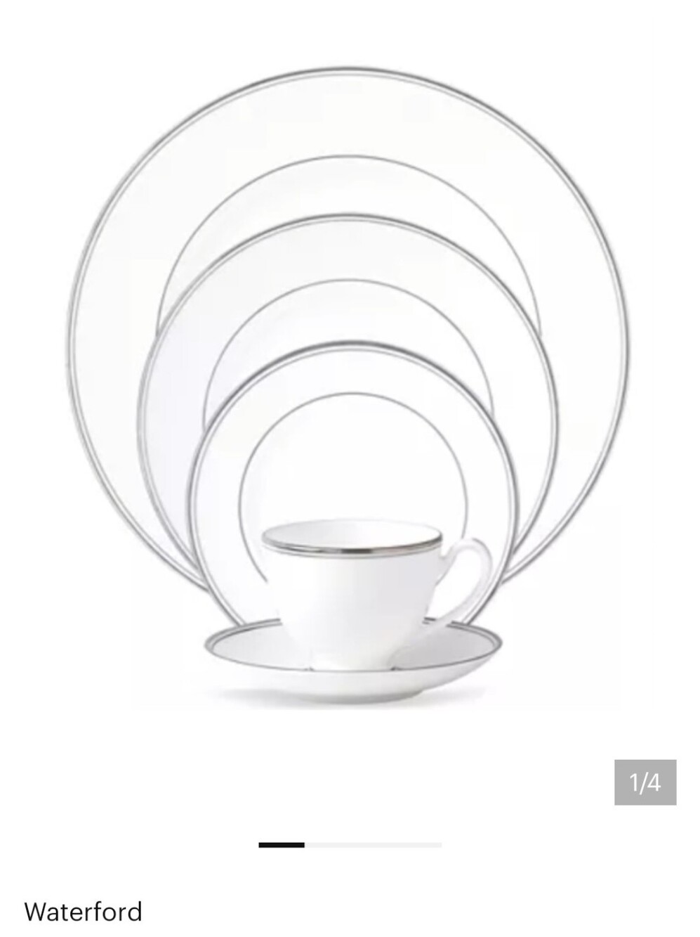 5 Pieces Waterford White China Dinnerware with Silver Trim